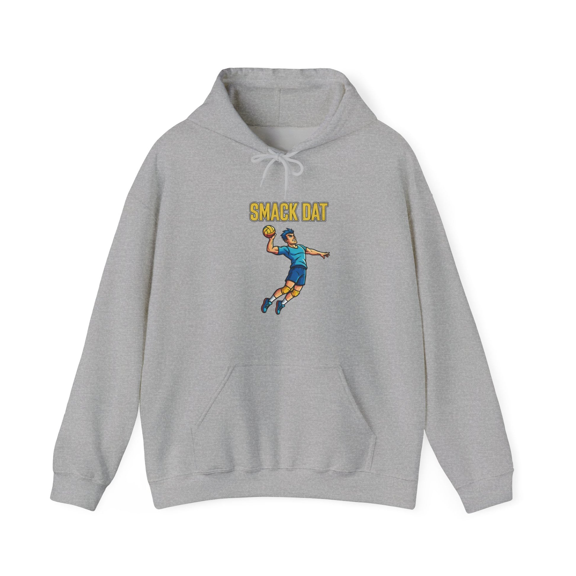Cartoon volleyball player spiking ball hoodie graphic