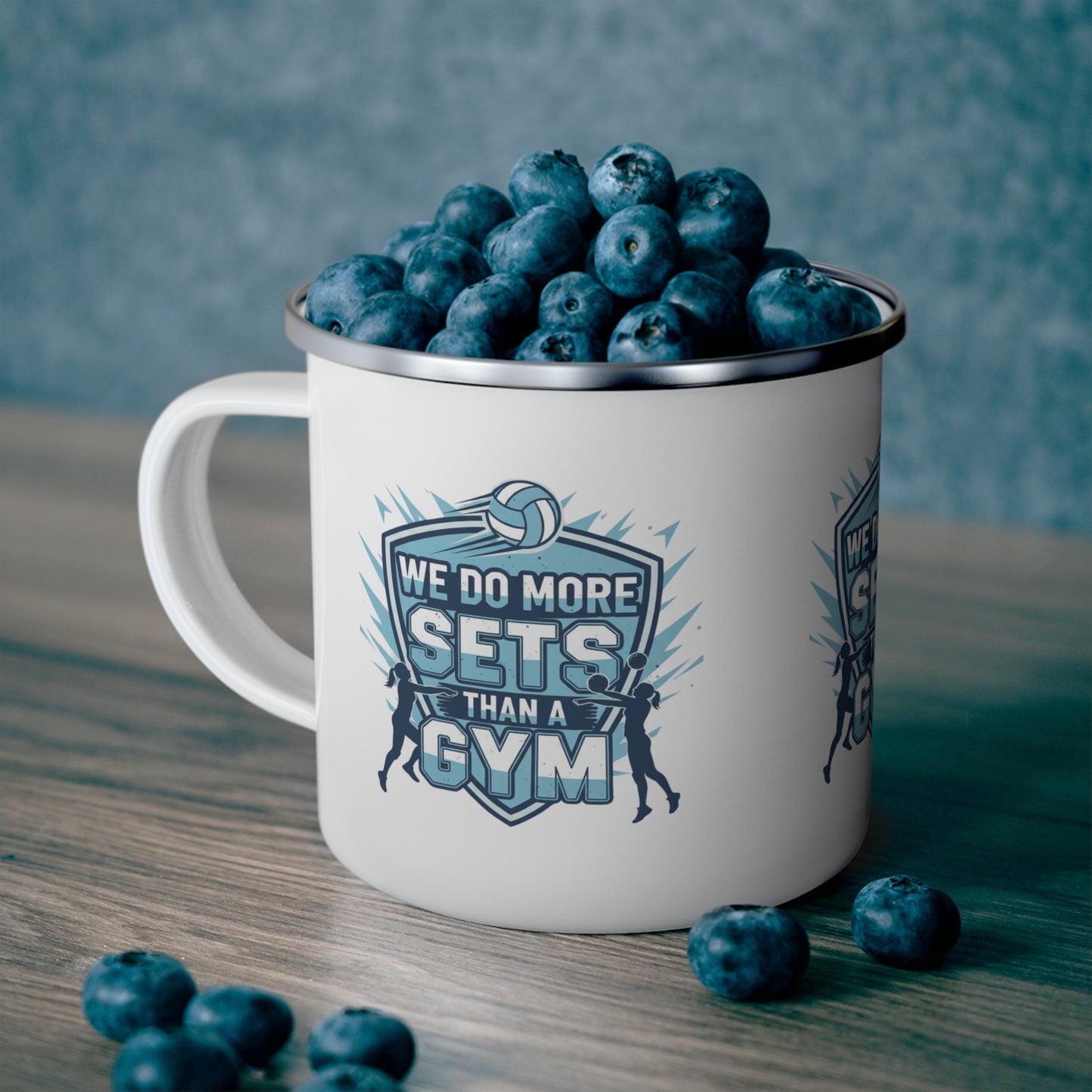 Enamel mug with volleyball design