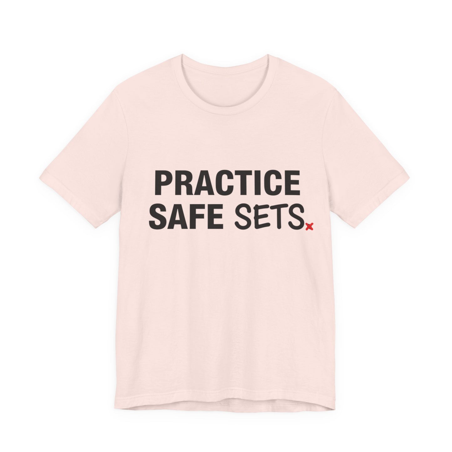 High-contrast Practice Safe Sets text graphic for volleyball players