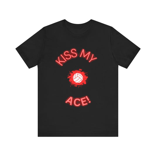 Black Kiss My Ace Volleyball T-shirt with bold graphic design