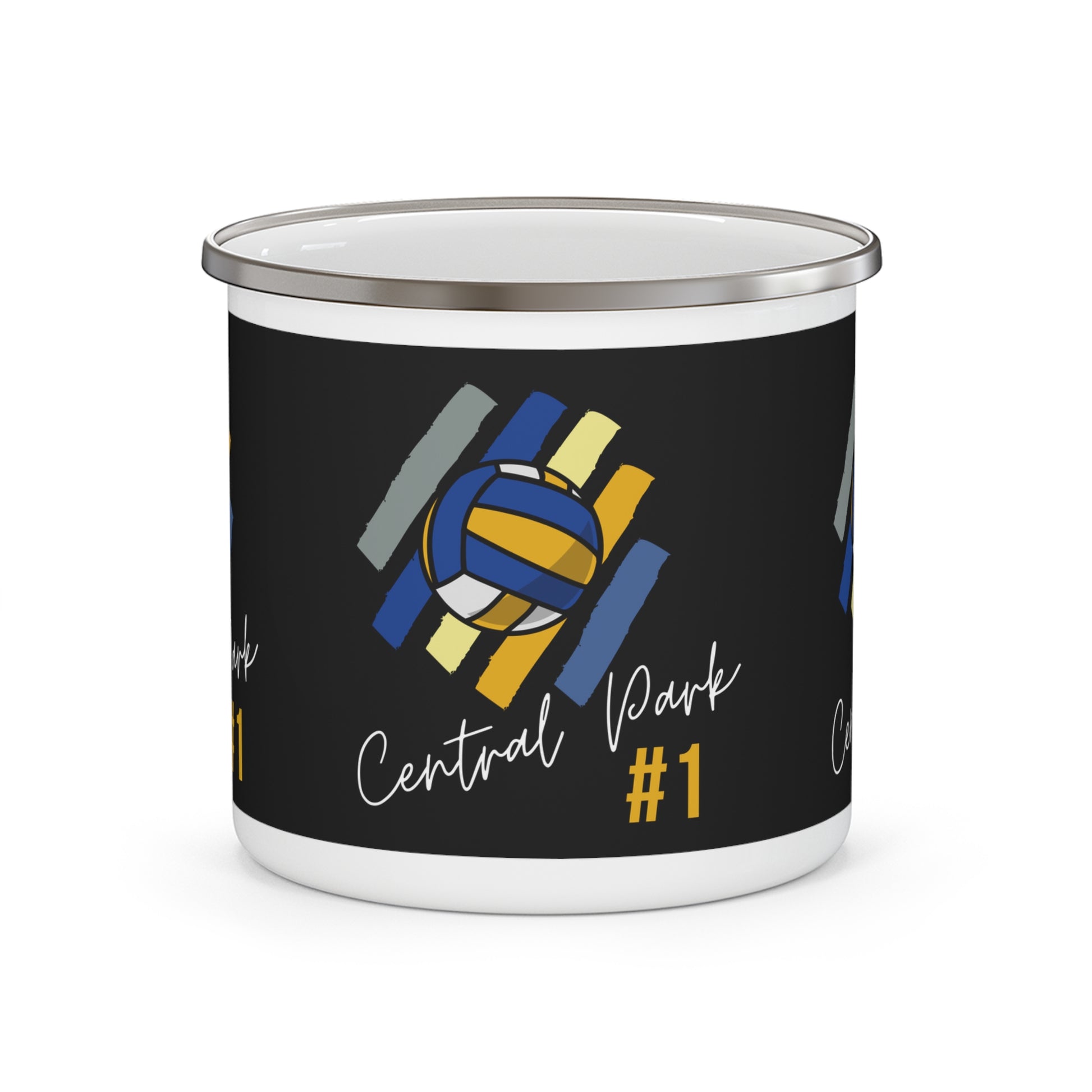 Central Park Volleyball #1 Enamel Mug with multi-color design