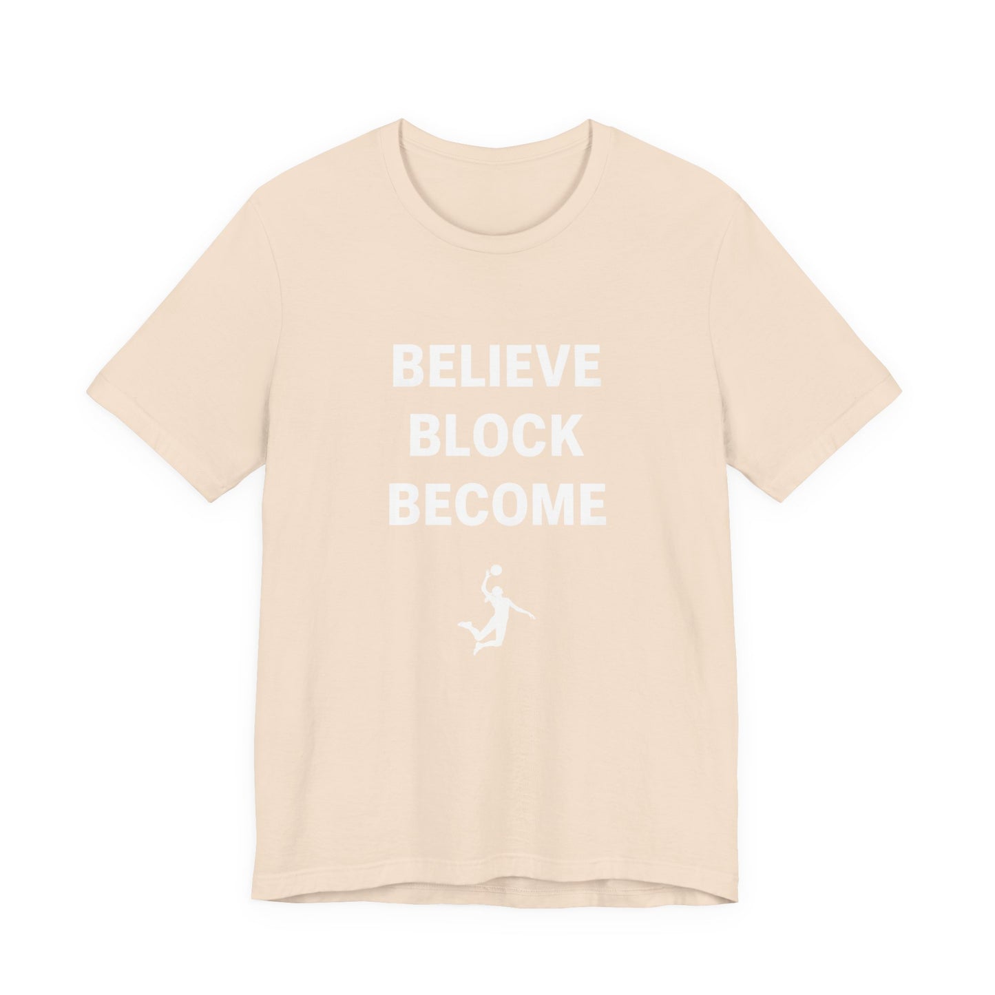 Three-line bold motivational volleyball quote on shirt front