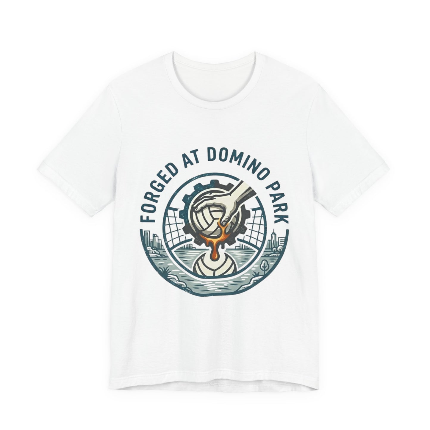Forged at Domino Park volleyball t-shirt typography design
