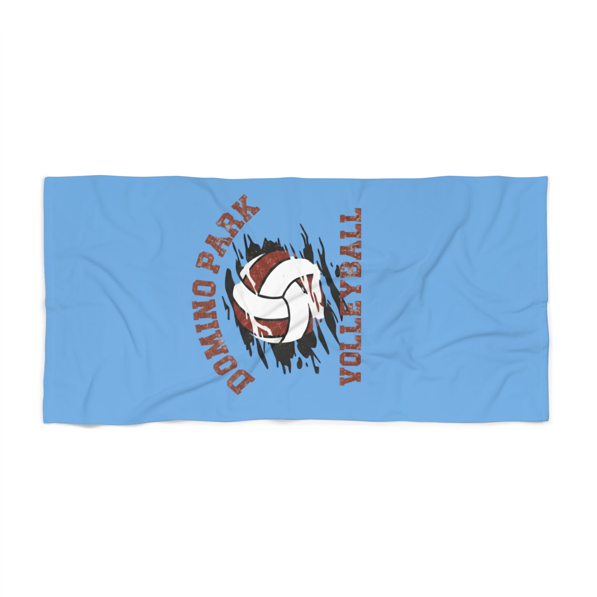 Domino Park Volleyball Beach Towel with vibrant volleyball-themed design.