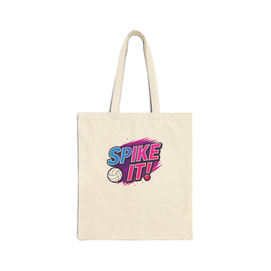 spike it volleyball tote bag with bold text design