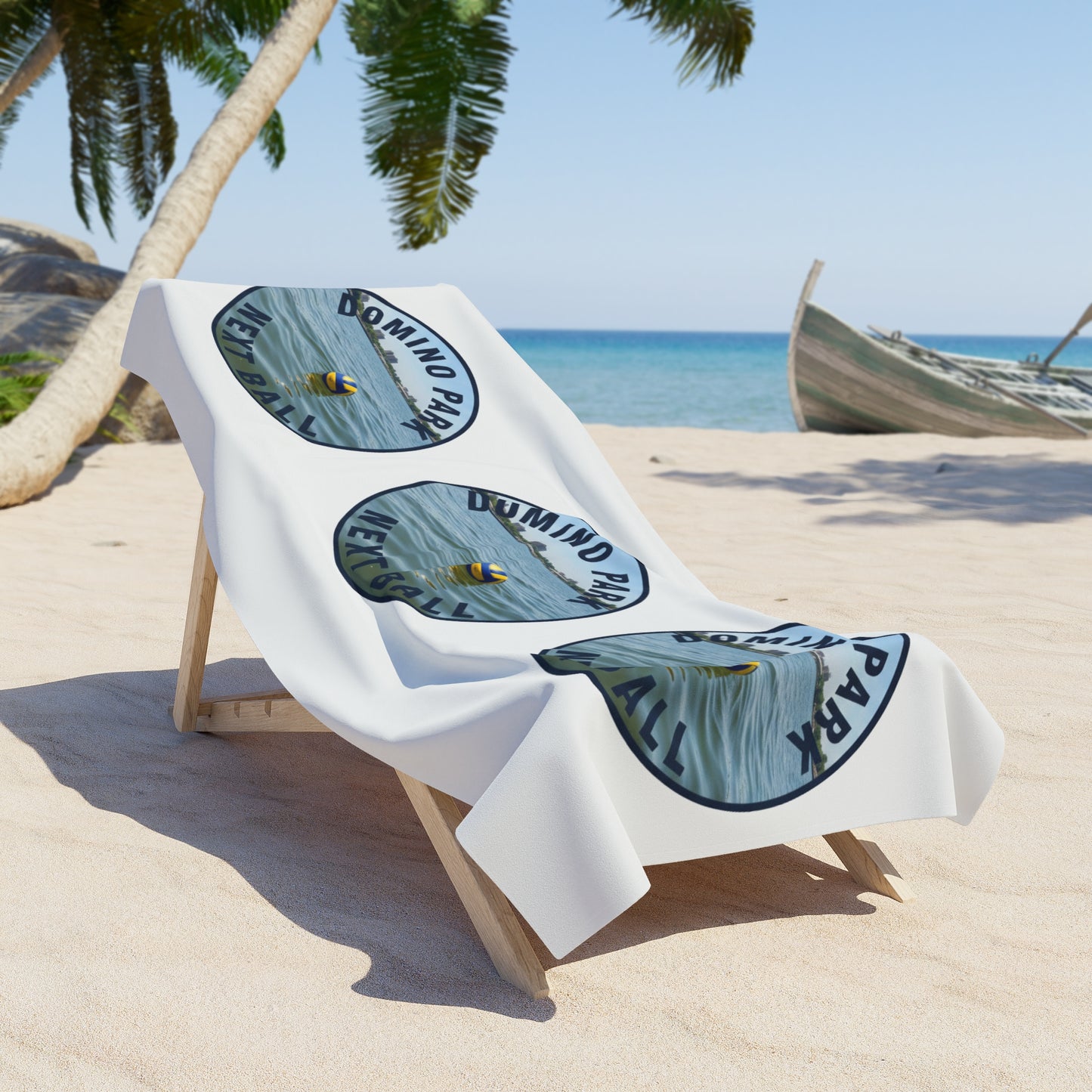 Volleyball lost in river illustration beach towel artwork