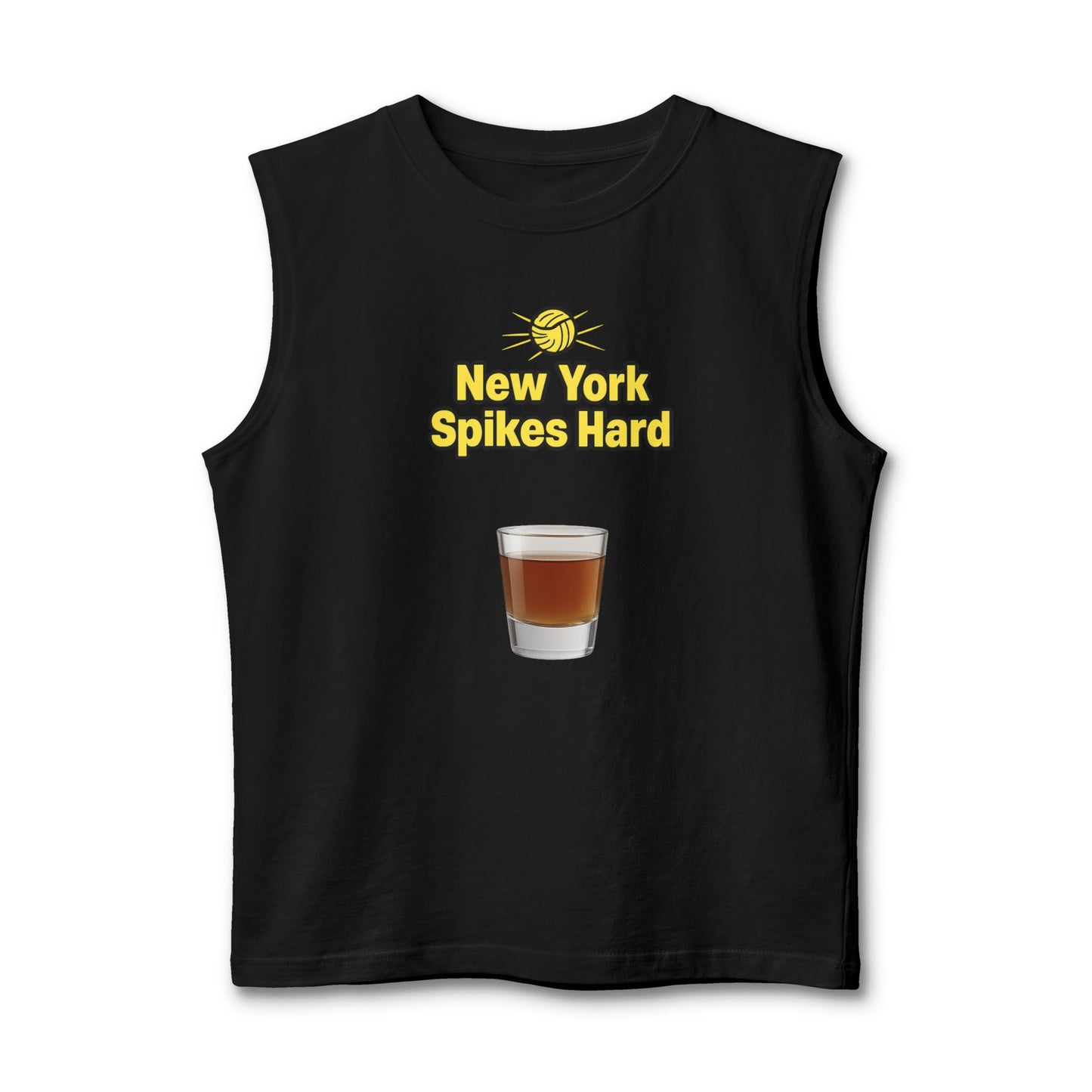 New York Spikes Hard tank top with volleyball shot graphic