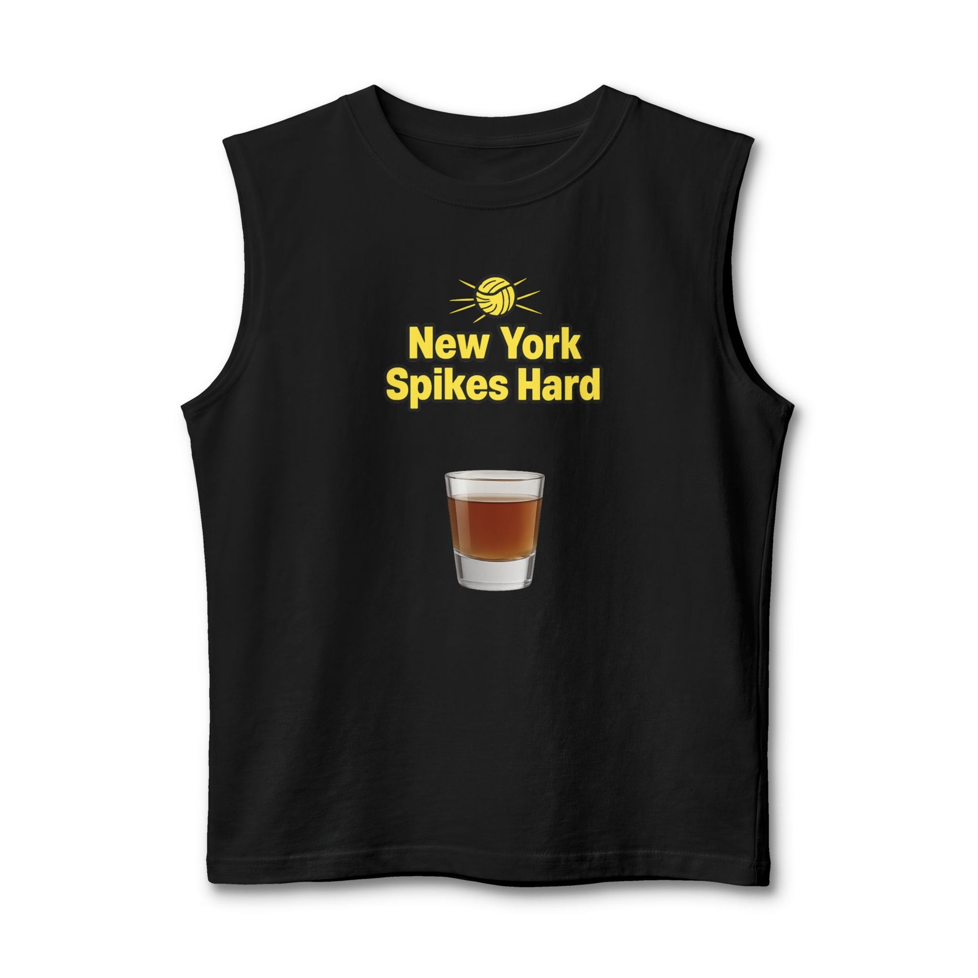 New York Spikes Hard tank top with volleyball shot graphic