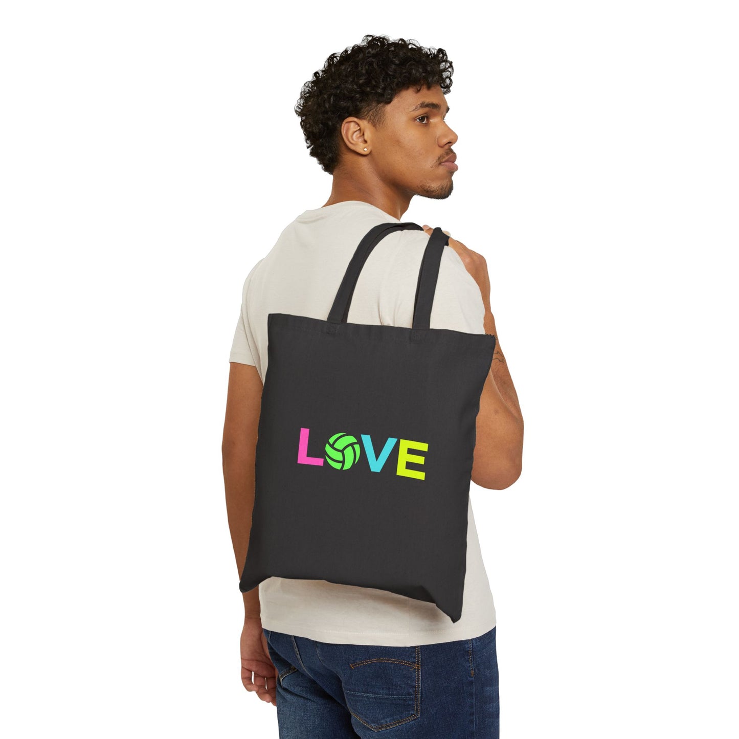 simple volleyball tote bag with love graphic