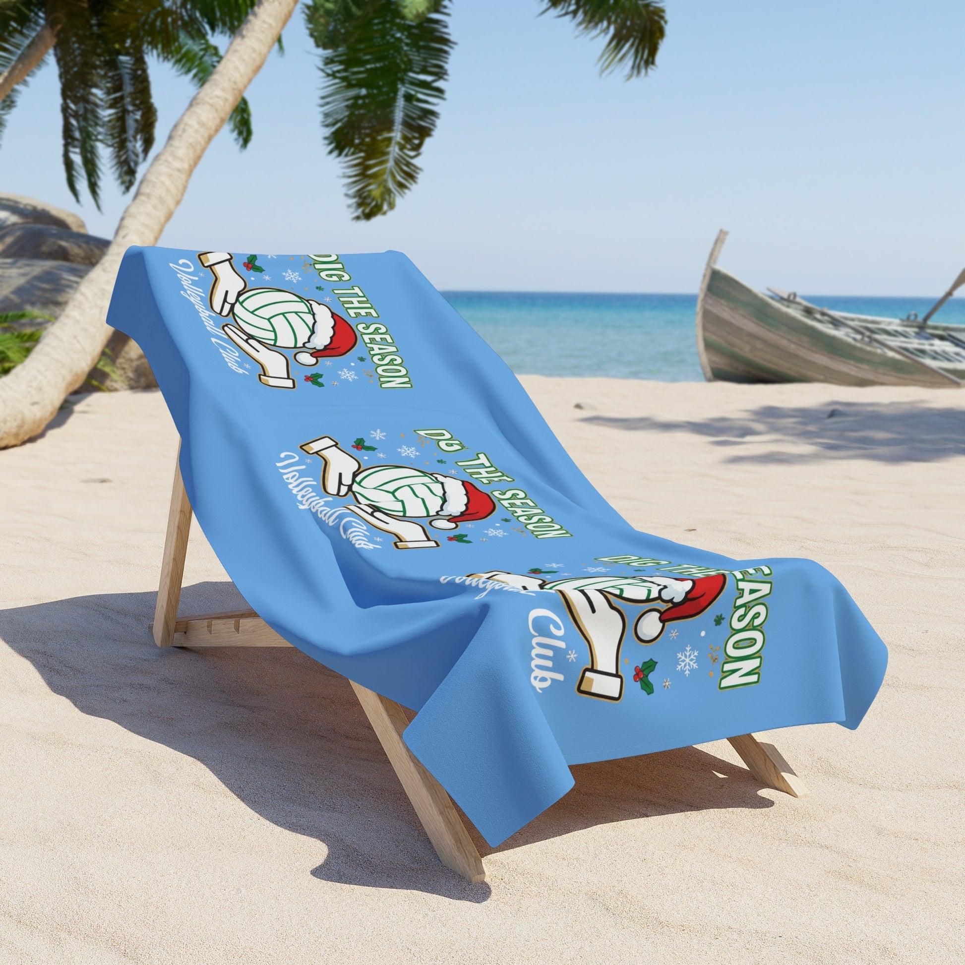 Volleyball holiday slogan design printed on beach towel