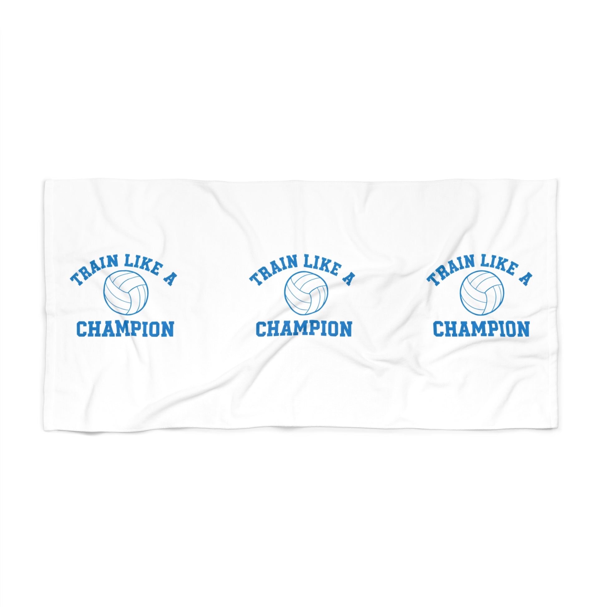 Train As A Champion!” volleyball slogan in bold lettering