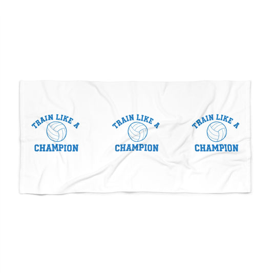 Train As A Champion!” volleyball slogan in bold lettering