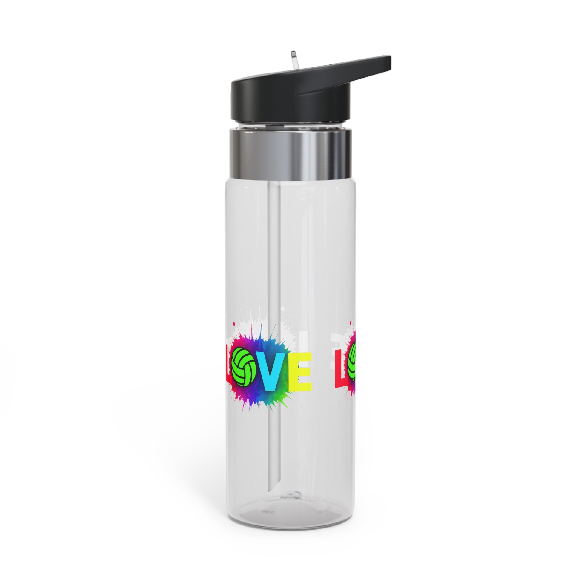 Bright neon volleyball design on Tritan water bottle