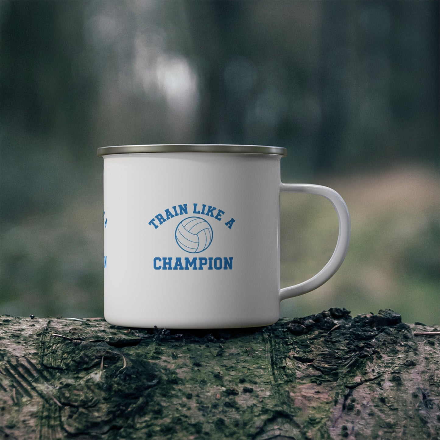 Lightweight stainless steel enamel mug with volleyball print