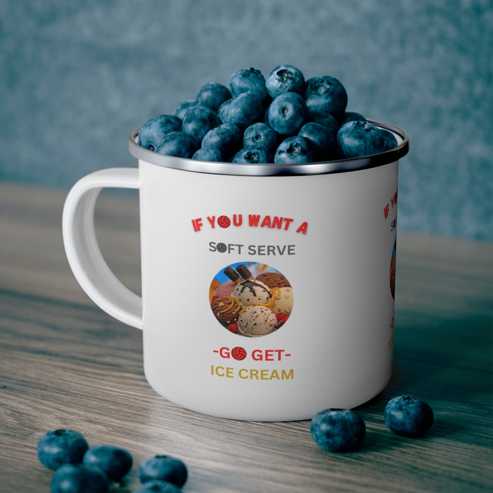 Trendy black camping mug with vibrant volleyball artwork, ideal for outdoor or everyday use.