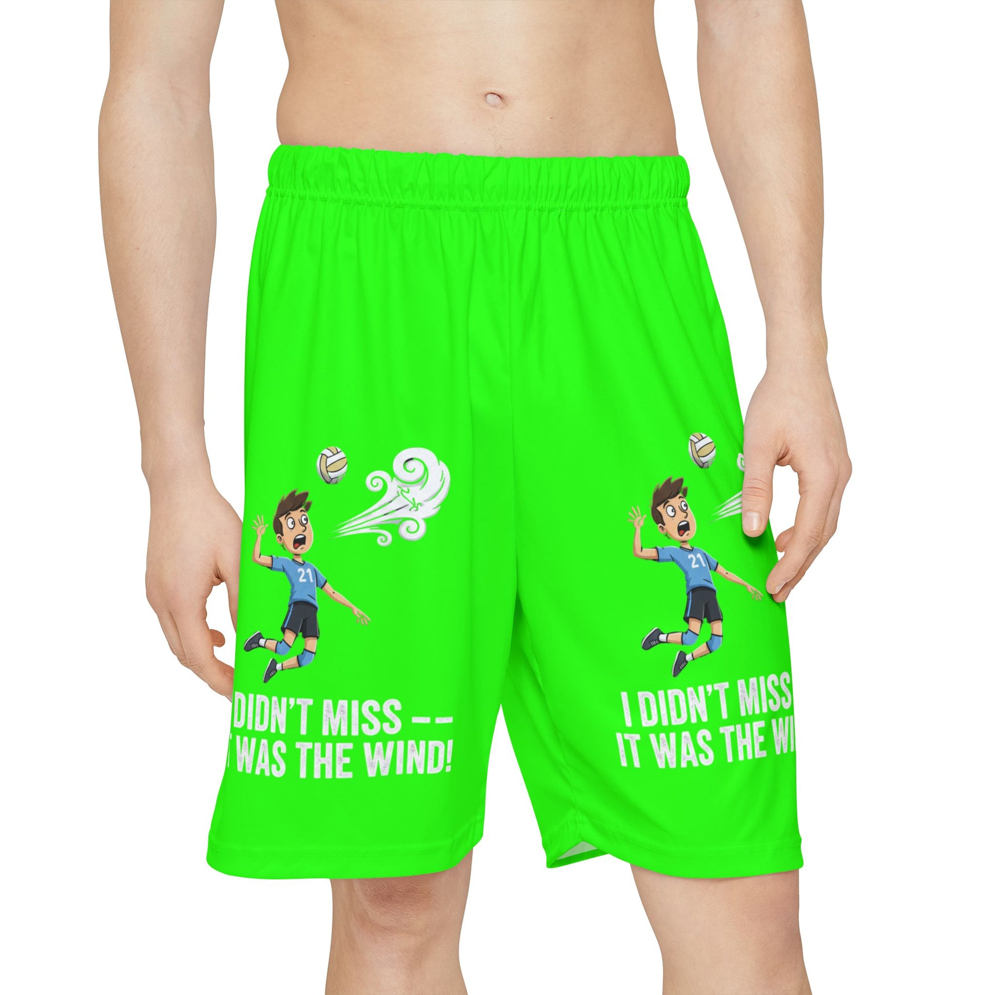 Funny volleyball shorts featuring I Don't Miss It Was the Wind design