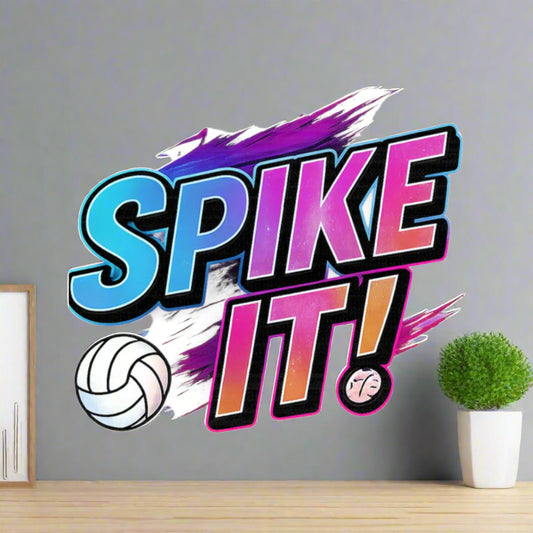 Volleyball kiss-cut sticker with bold "Spike It" design