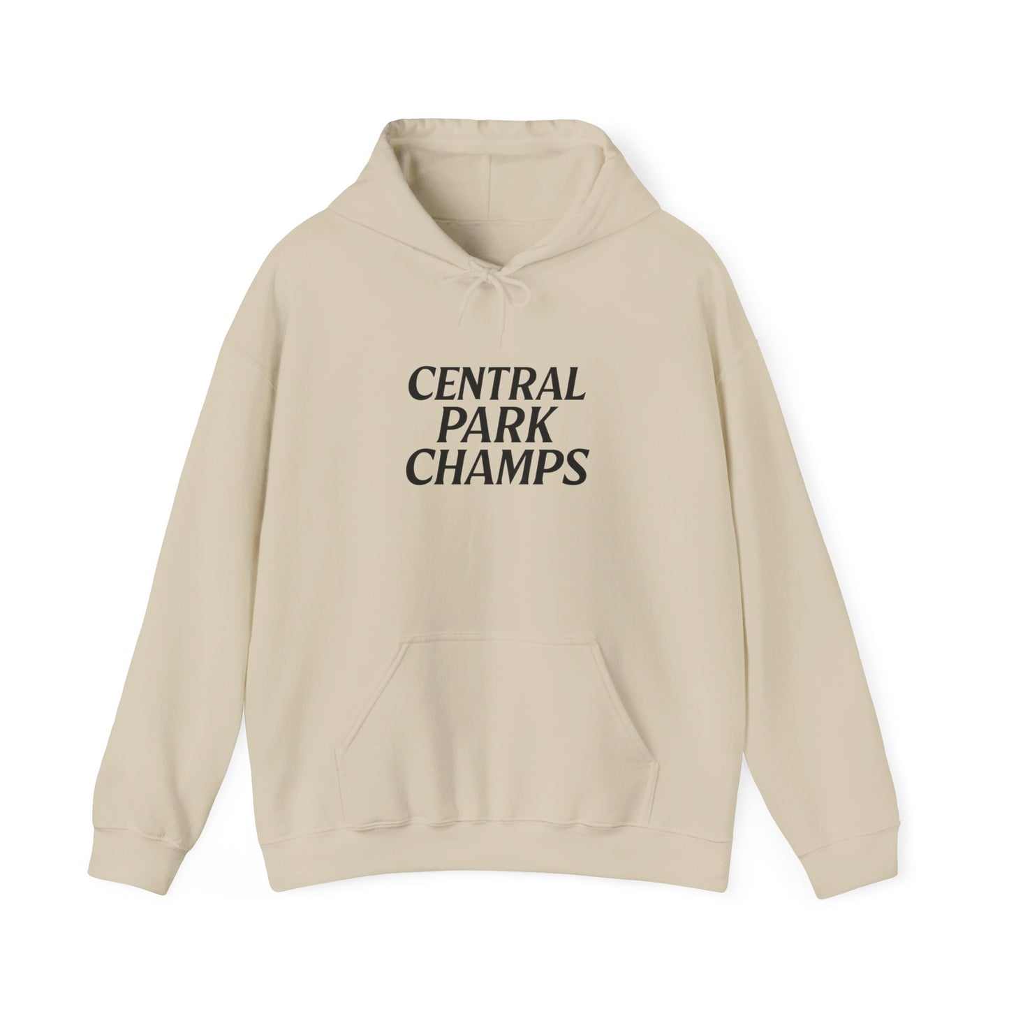 Central Park Champs hoodie with bold front graphic.