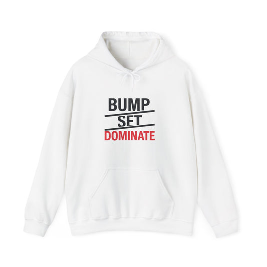 Volleyball hoodie with “Bump, Set, Dominate!” print