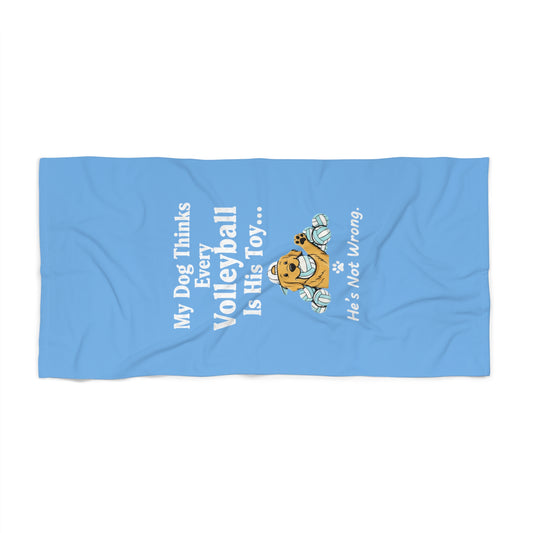 Volleyball-themed dog illustration with slogan.