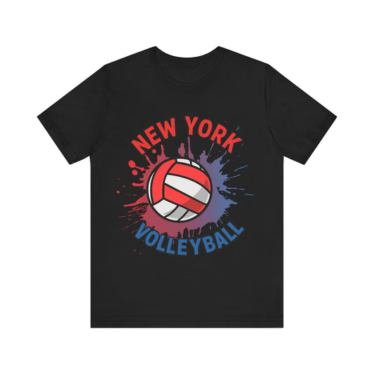 New York Volleyball graphic t-shirt with red and white volleyball design