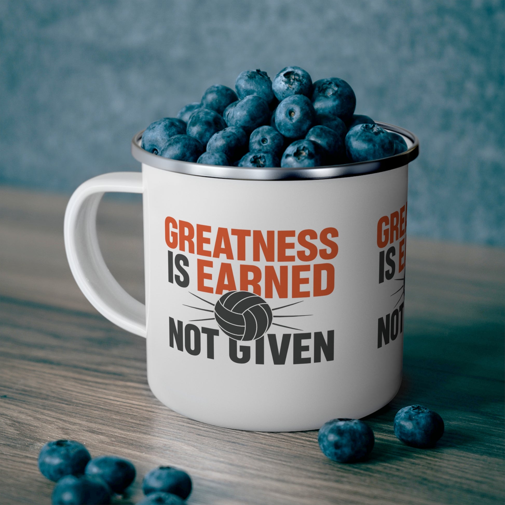 Camp-style volleyball mug with motivational saying