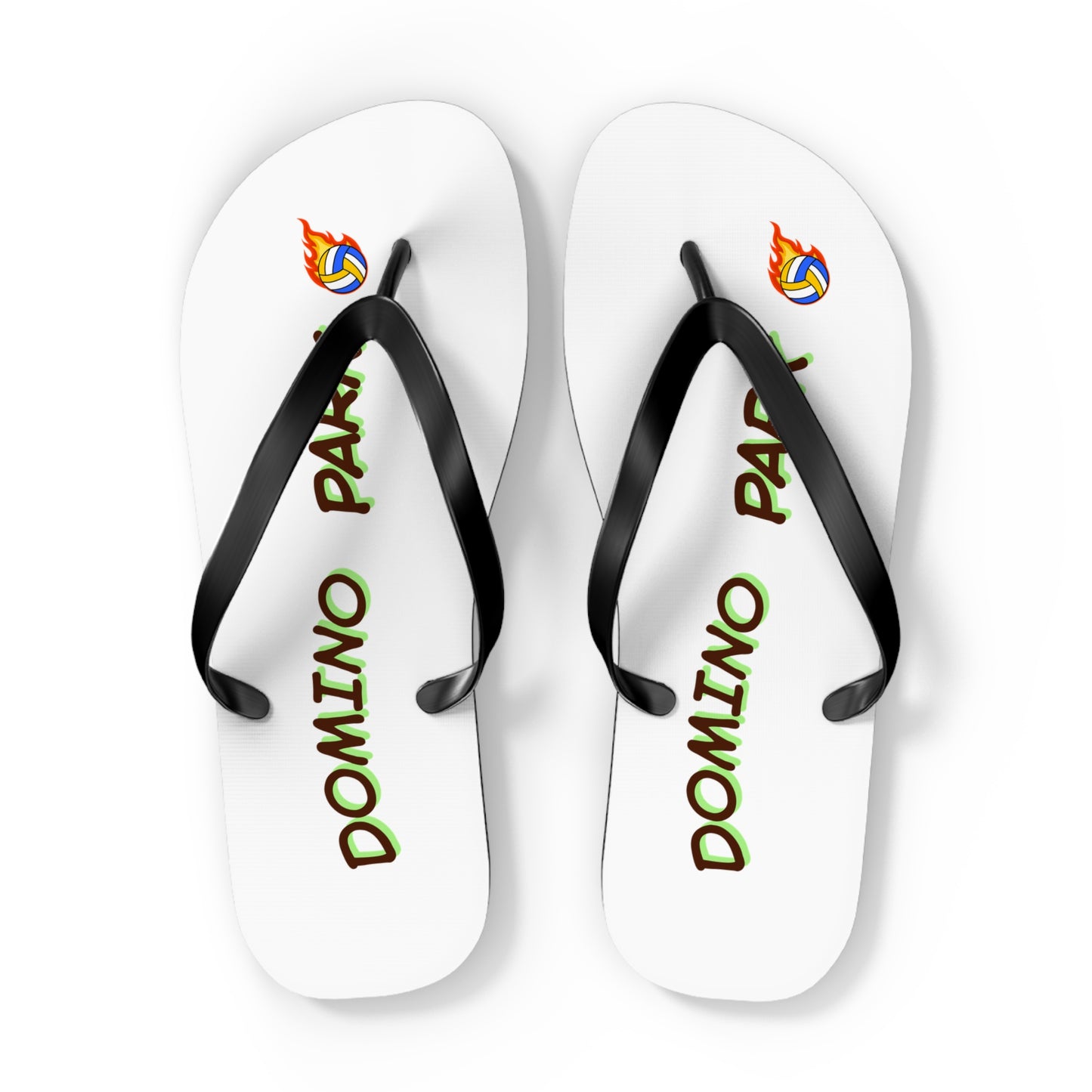Comfortable flip flops with Domino Park volleyball artwork