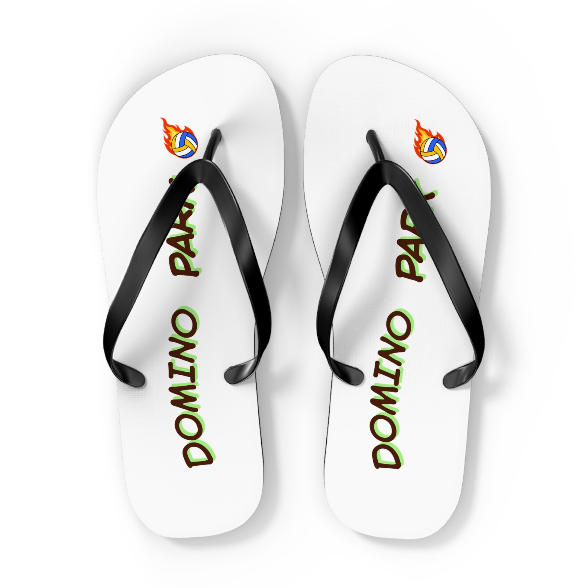 Comfortable flip flops with Domino Park volleyball artwork