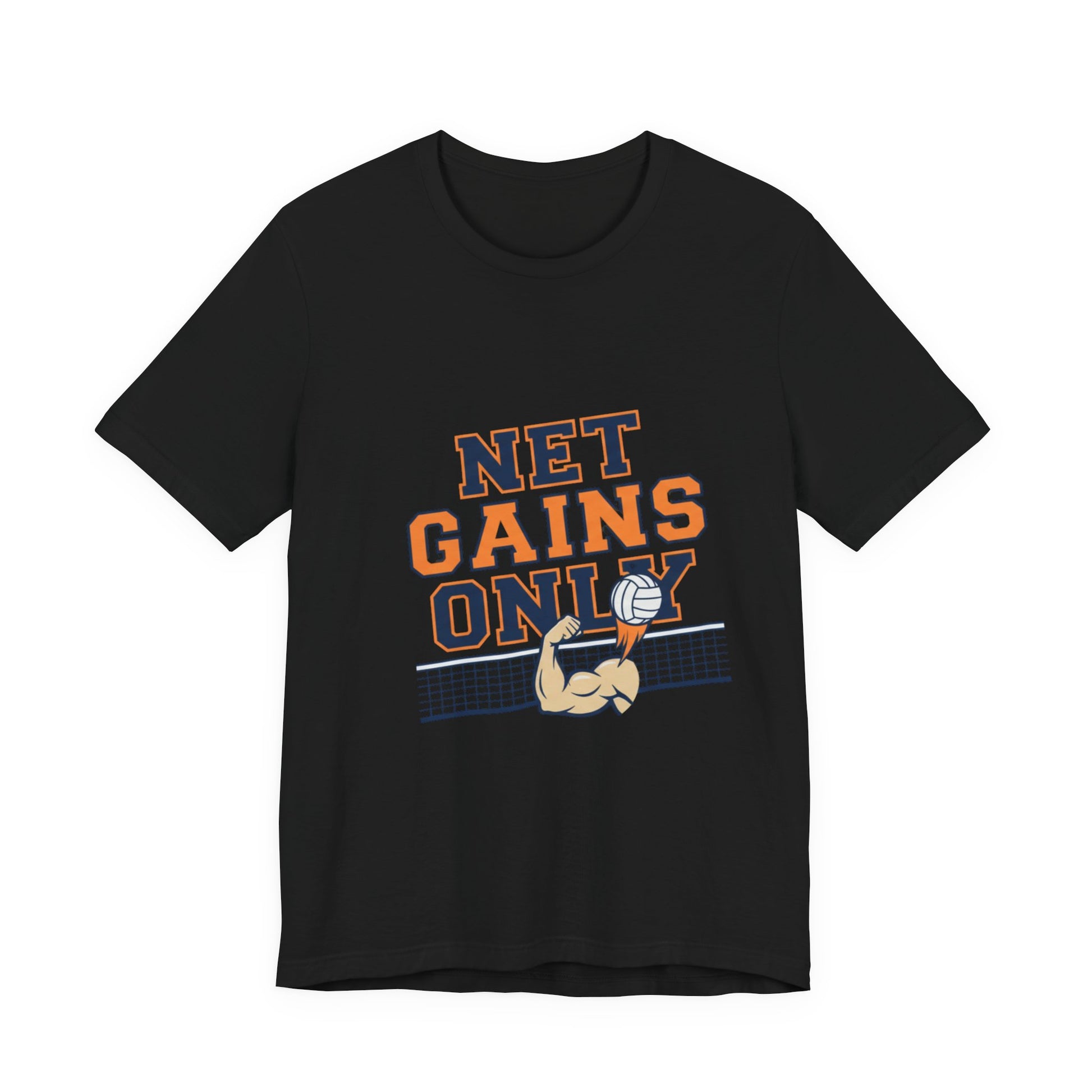 Net Gains Only volleyball t-shirt with bold typography
