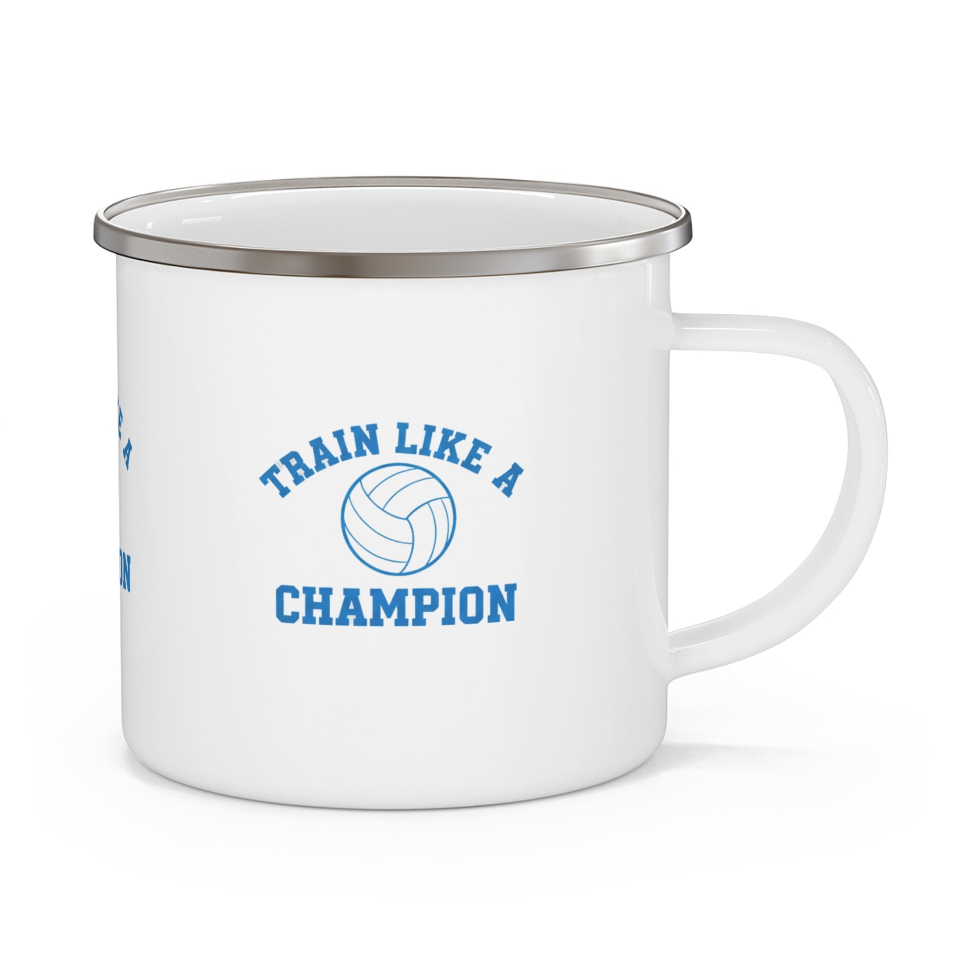 Volleyball training quote printed on enamel camping mug