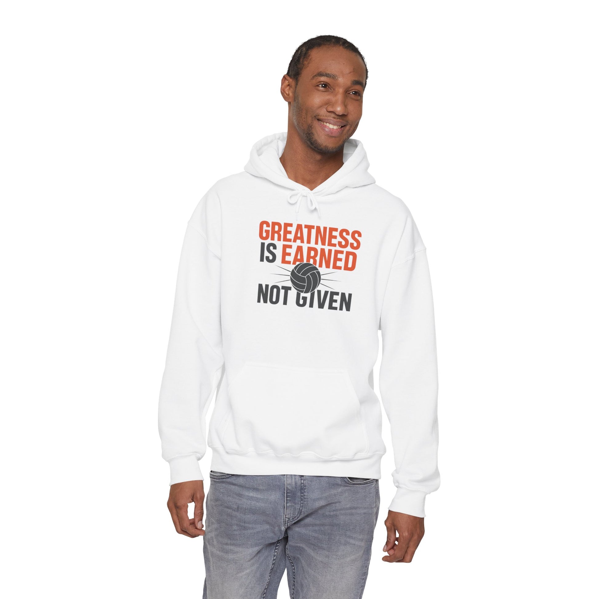 High-contrast sports quote printed on volleyball hoodie
