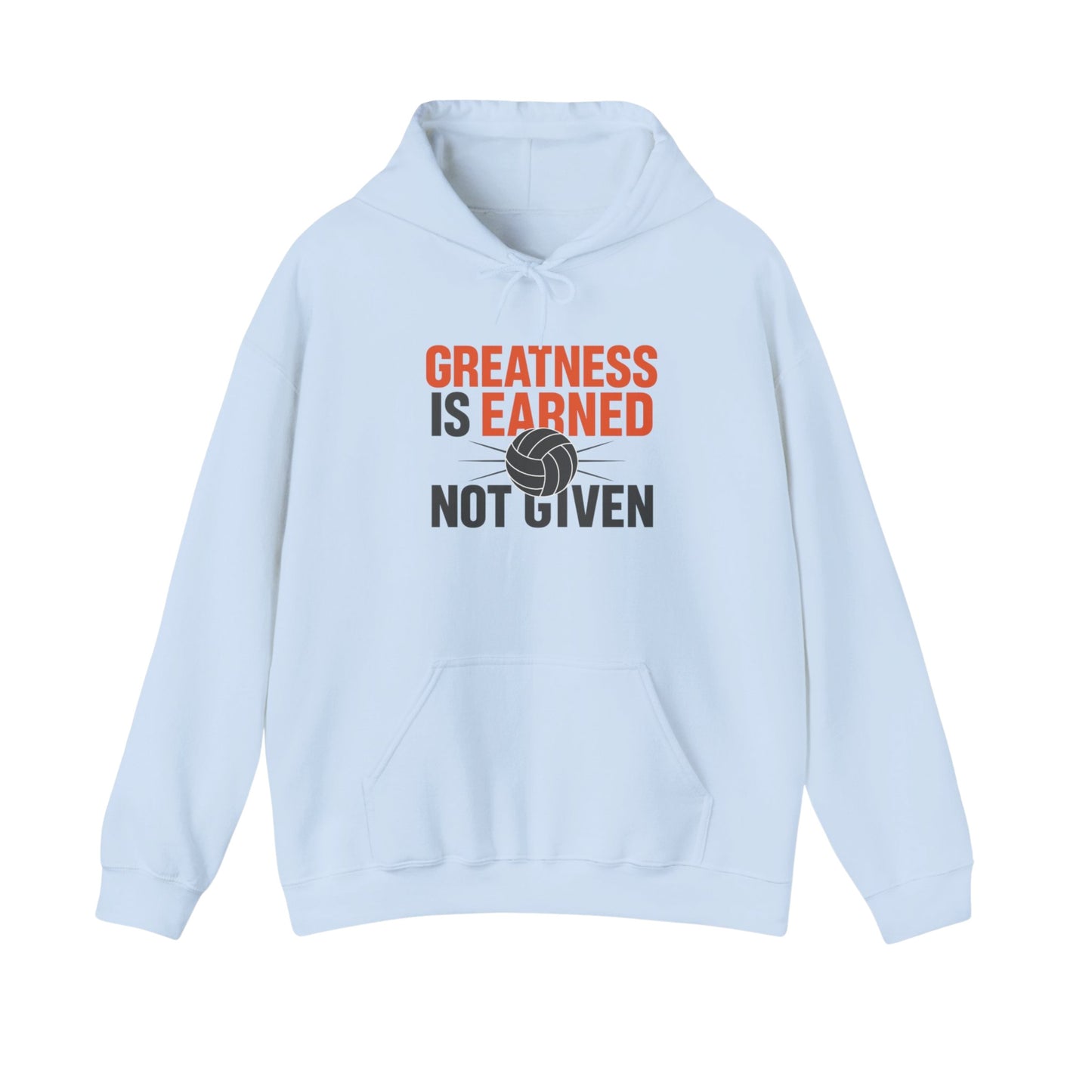 Motivational volleyball hoodie featuring strong block lettering